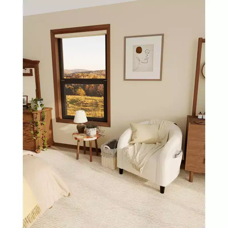 Barrel Accent Chair with Rounded Back & Soft Padded Seat, Modern Armchair for Living Room, Bedroom, Office