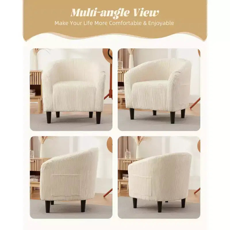 Barrel Accent Chair with Rounded Back & Soft Padded Seat, Modern Armchair for Living Room, Bedroom, Office