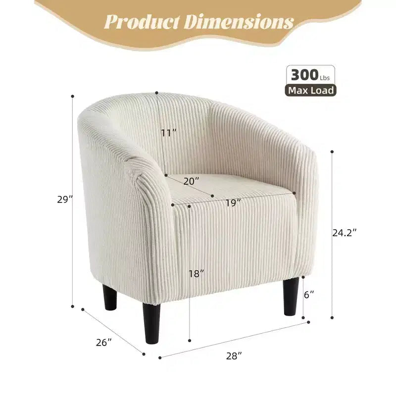 Barrel Accent Chair with Rounded Back & Soft Padded Seat, Modern Armchair for Living Room, Bedroom, Office