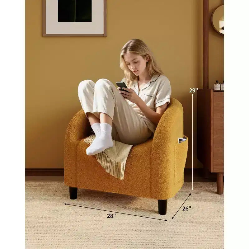 Barrel Accent Chair with Rounded Back & Soft Padded Seat, Modern Armchair for Living Room, Bedroom, Office