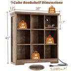9 Cube Bookshelf with Charging Station, Floor Cubby Toy Organizer