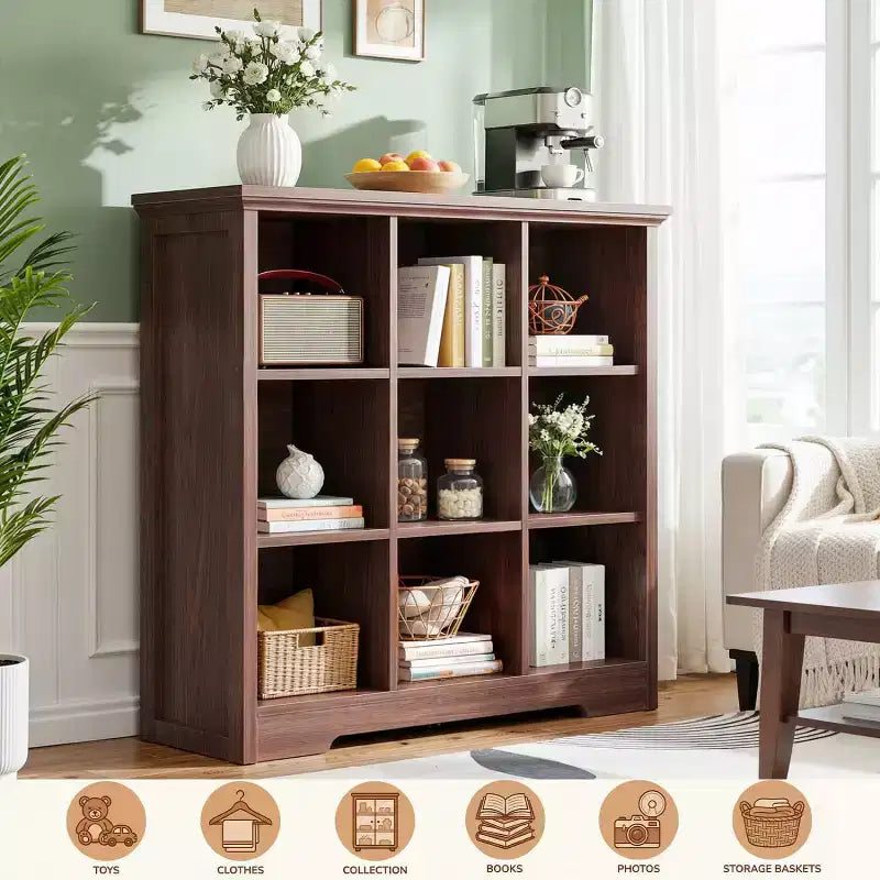 9 Cube Bookshelf with Charging Station, Floor Cubby Toy Organizer