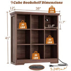 9 Cube Bookshelf with Charging Station, Floor Cubby Toy Organizer
