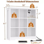 9 Cube Bookshelf with Charging Station, Floor Cubby Toy Organizer