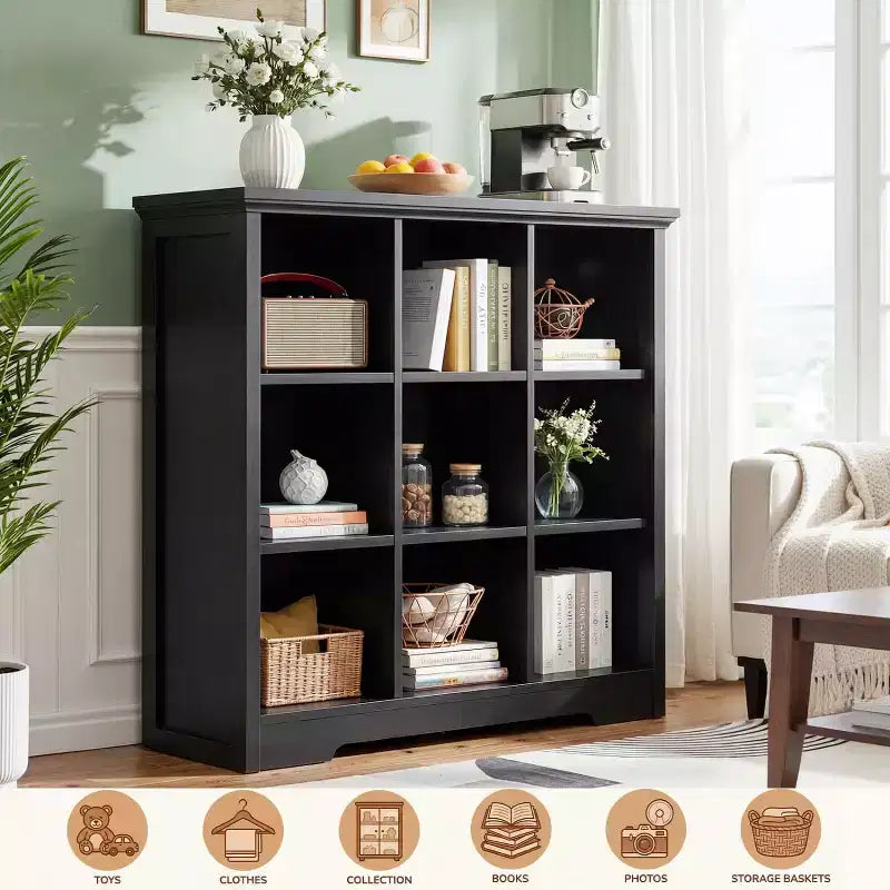 9 Cube Bookshelf with Charging Station, Floor Cubby Toy Organizer