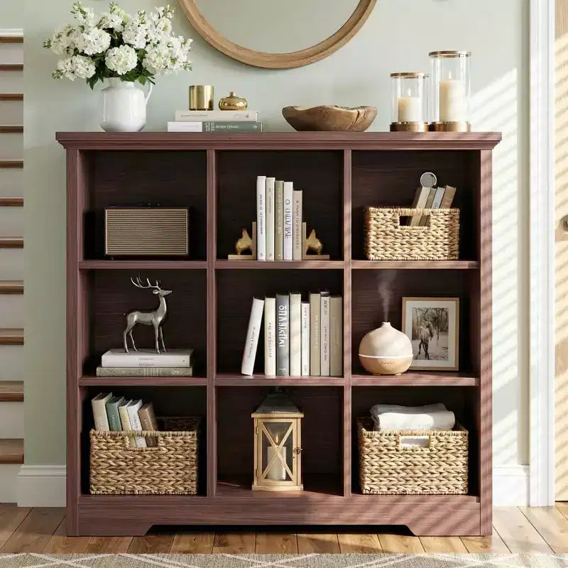 9 Cube Bookshelf with Charging Station, Floor Cubby Toy Organizer