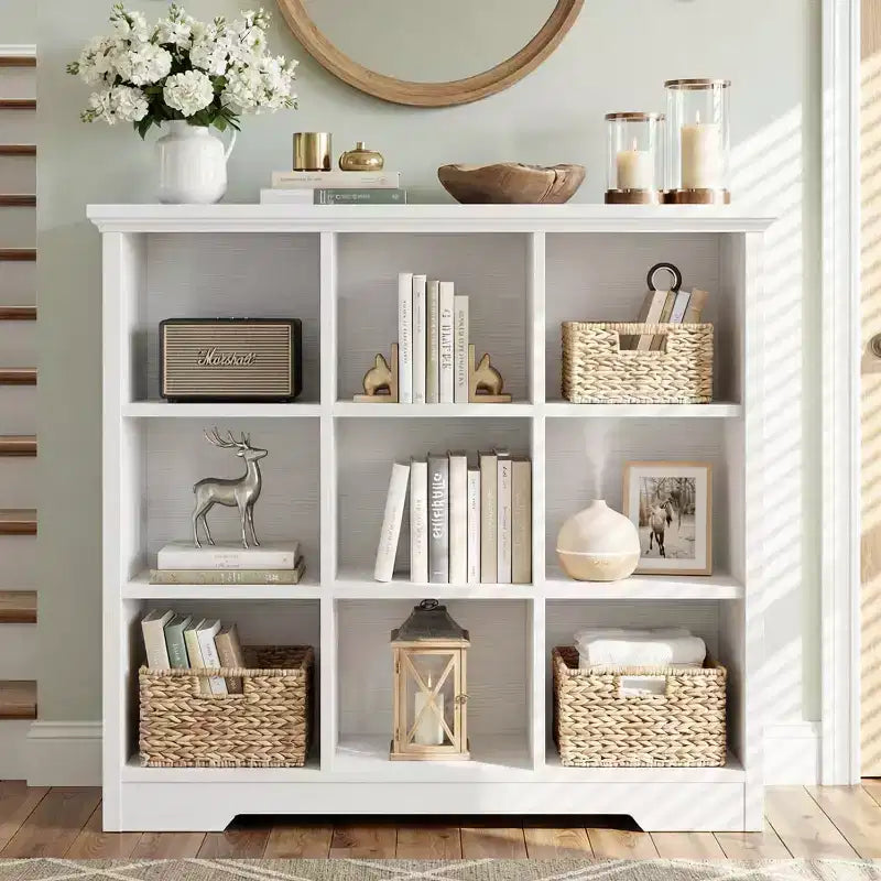 9 Cube Bookshelf with Charging Station, Floor Cubby Toy Organizer