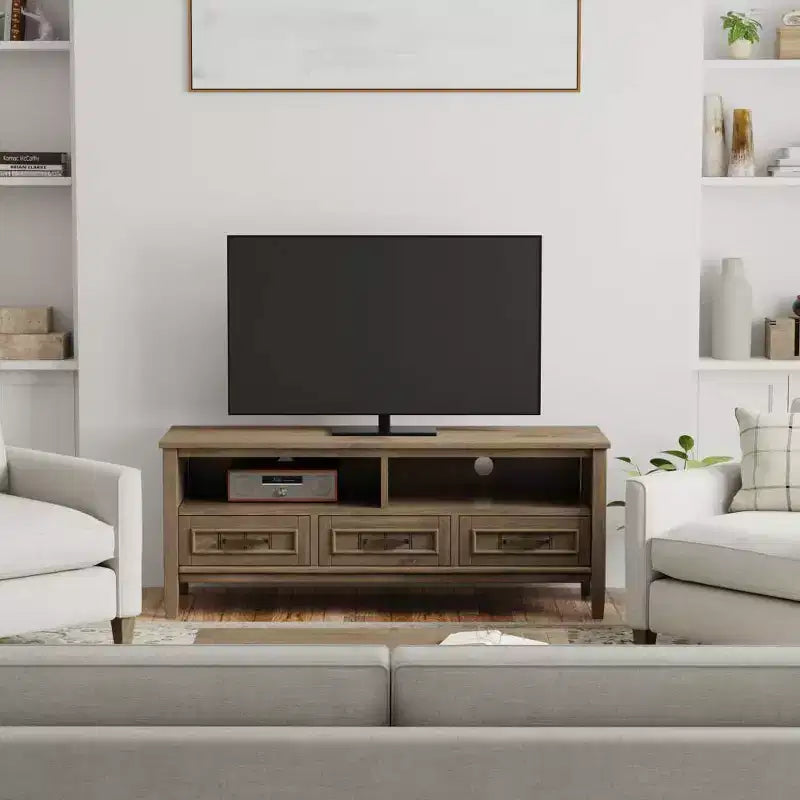 Low TV Stand for TVs up to 60" Smoky Brown - Solid Wood Media Console with Storage