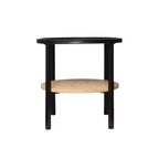 Round Metal Accent Table with Bamboo Storage Shelf, Black/Natural