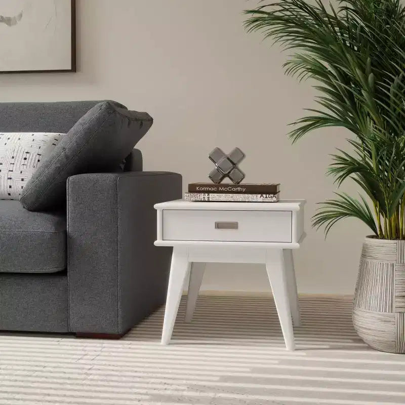 Mid Century End Table White