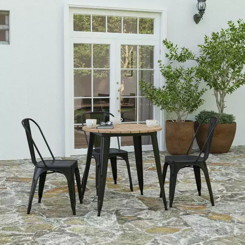 30" Round Indoor/Outdoor Dining Table with Poly Resin Top and Steel Base