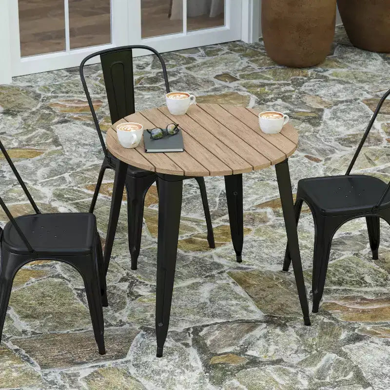 30" Round Indoor/Outdoor Dining Table with Poly Resin Top and Steel Base