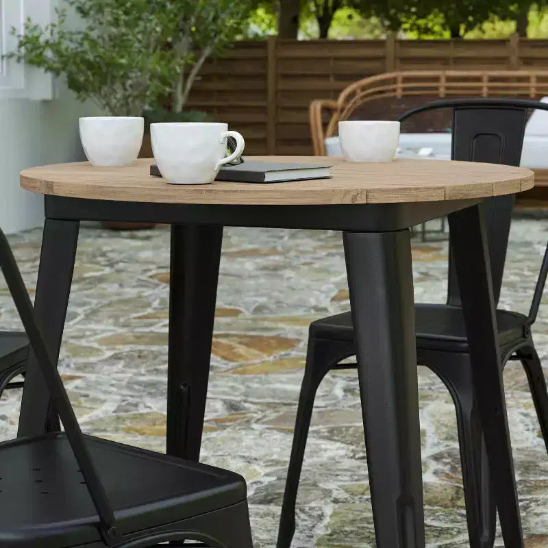 30" Round Indoor/Outdoor Dining Table with Poly Resin Top and Steel Base