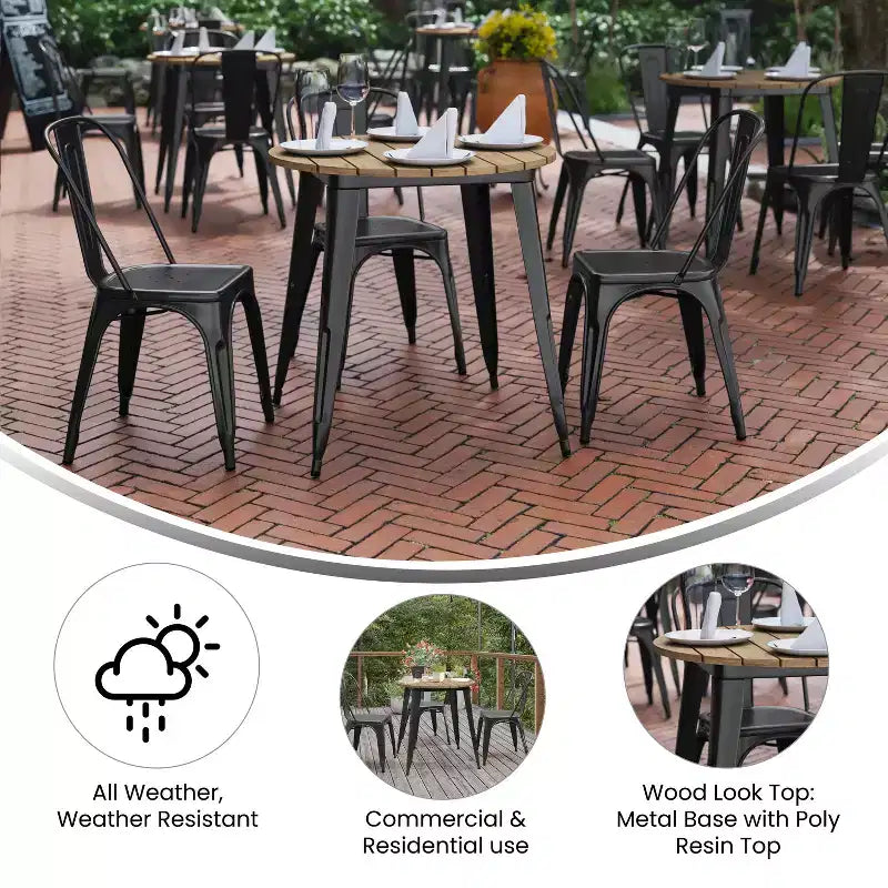 30" Round Indoor/Outdoor Dining Table with Poly Resin Top and Steel Base