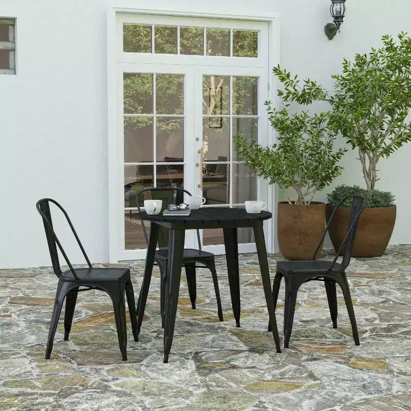 30" Round Indoor/Outdoor Dining Table with Poly Resin Top and Steel Base