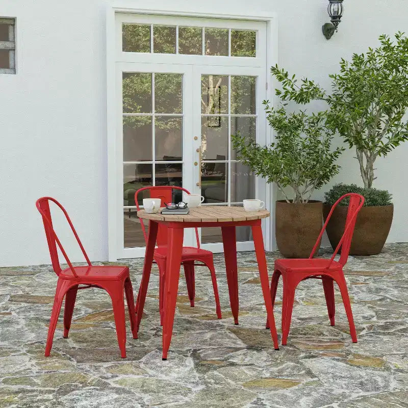 30" Round Indoor/Outdoor Dining Table with Poly Resin Top and Steel Base