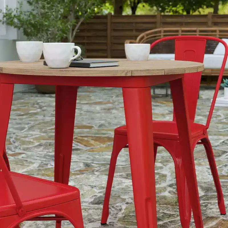30" Round Indoor/Outdoor Dining Table with Poly Resin Top and Steel Base