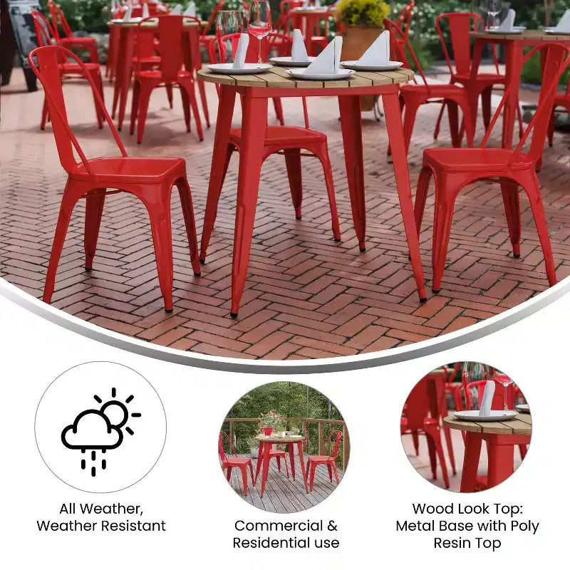 30" Round Indoor/Outdoor Dining Table with Poly Resin Top and Steel Base
