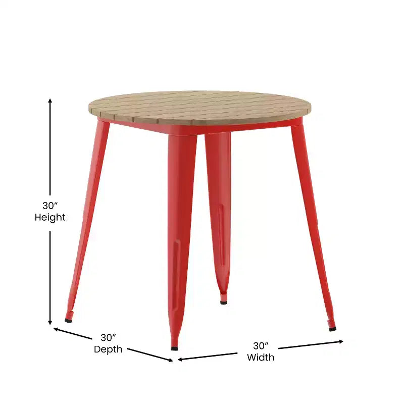 30" Round Indoor/Outdoor Dining Table with Poly Resin Top and Steel Base