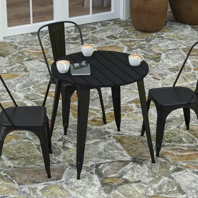 30" Round Indoor/Outdoor Dining Table with Poly Resin Top and Steel Base
