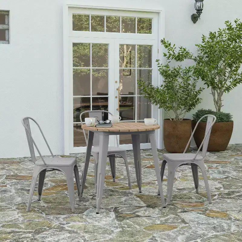 30" Round Indoor/Outdoor Dining Table with Poly Resin Top and Steel Base