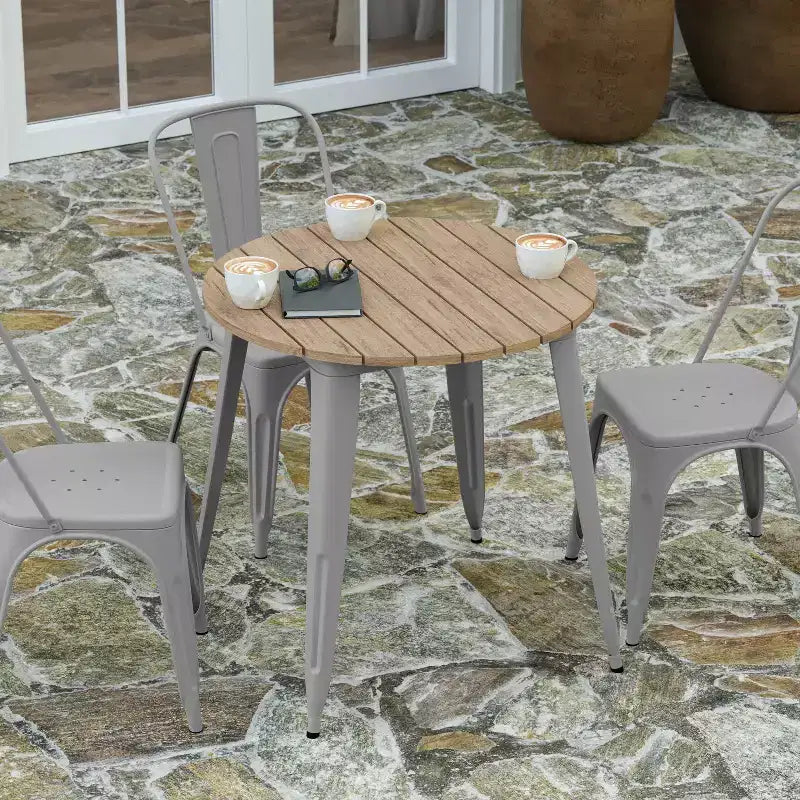 30" Round Indoor/Outdoor Dining Table with Poly Resin Top and Steel Base