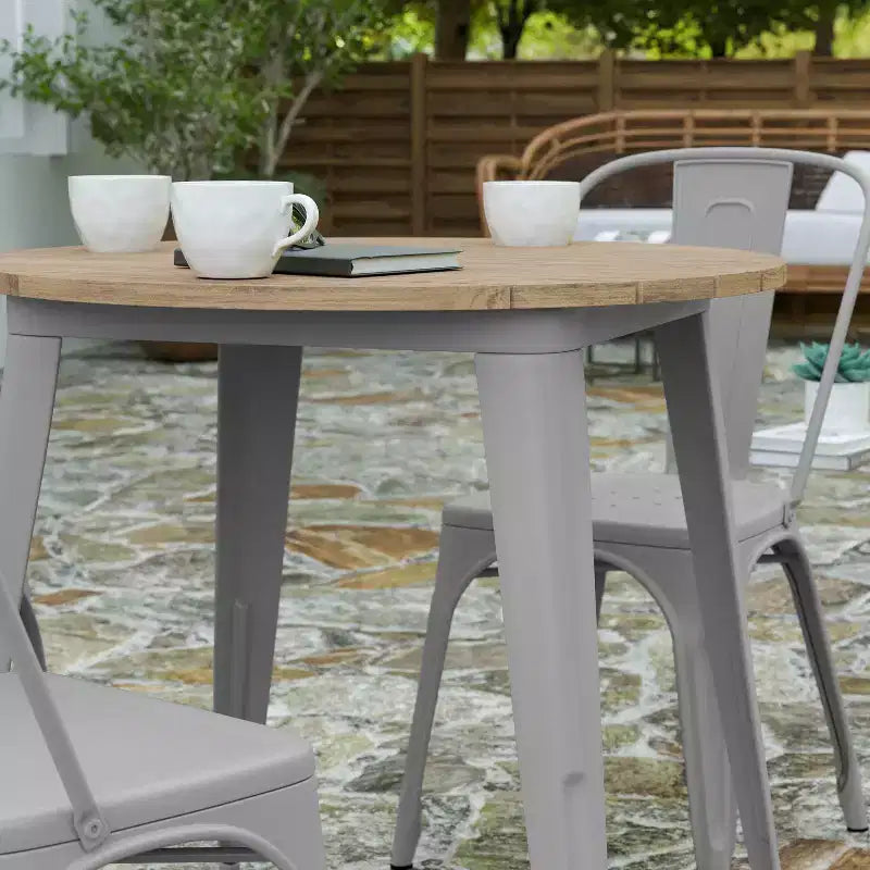 30" Round Indoor/Outdoor Dining Table with Poly Resin Top and Steel Base