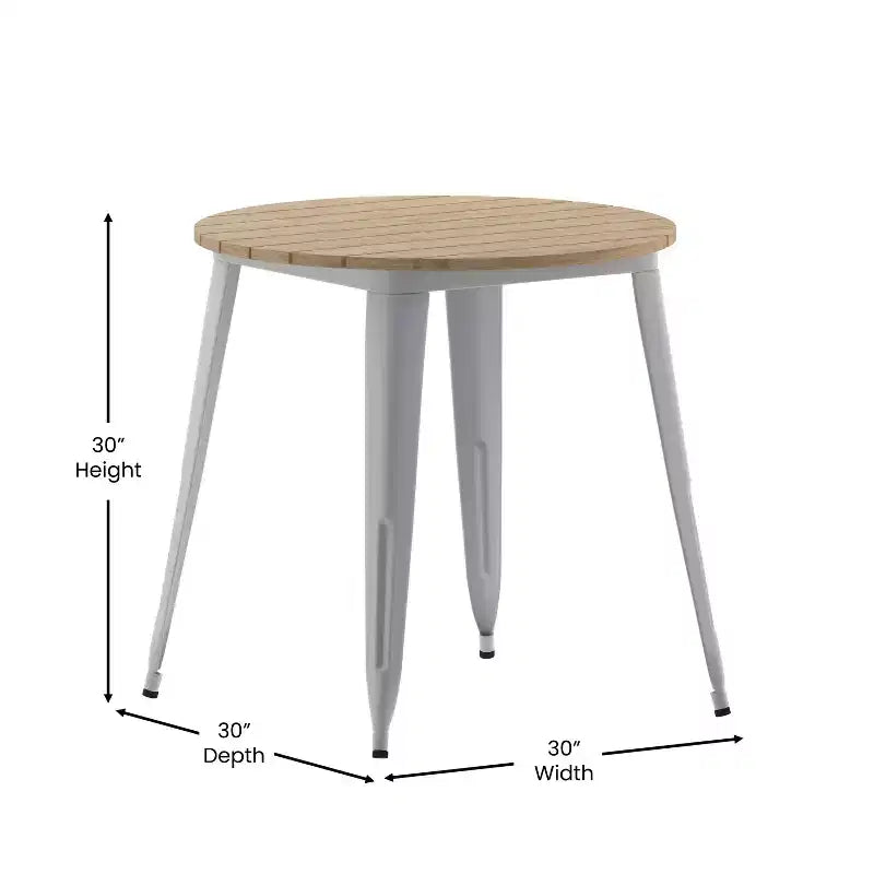 30" Round Indoor/Outdoor Dining Table with Poly Resin Top and Steel Base