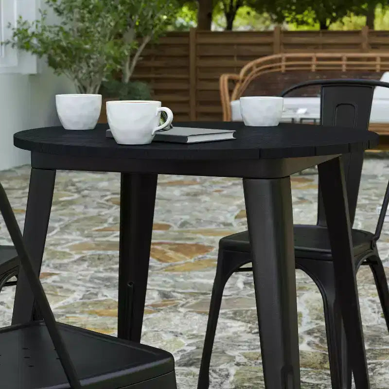 30" Round Indoor/Outdoor Dining Table with Poly Resin Top and Steel Base