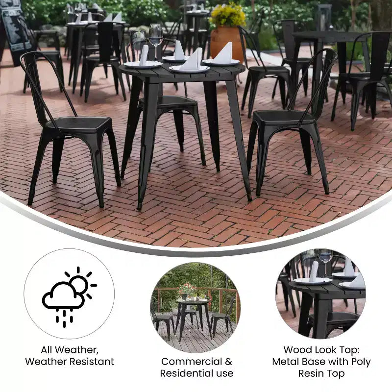 30" Round Indoor/Outdoor Dining Table with Poly Resin Top and Steel Base