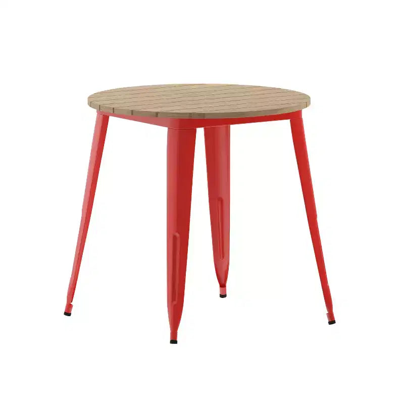 30" Round Indoor/Outdoor Dining Table with Poly Resin Top and Steel Base