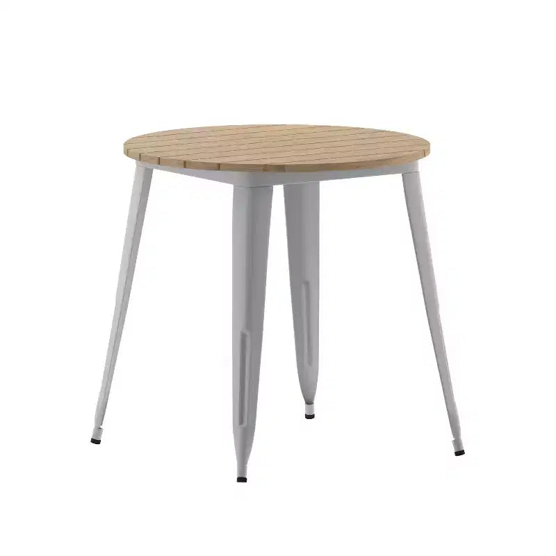 30" Round Indoor/Outdoor Dining Table with Poly Resin Top and Steel Base