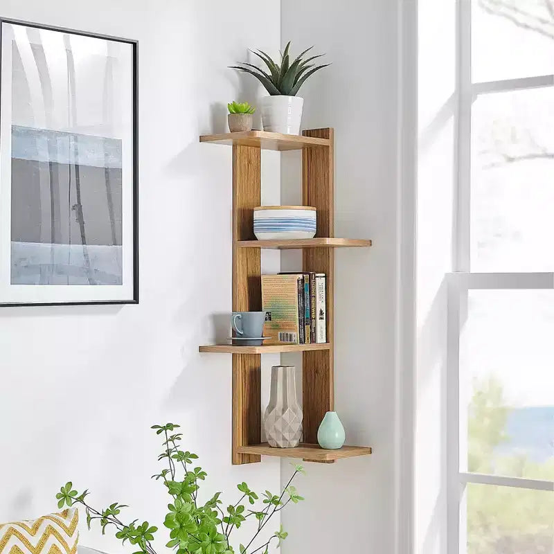 33 x 11.8 Corner 4 Tier Floating Ledge Column Wall Shelf
