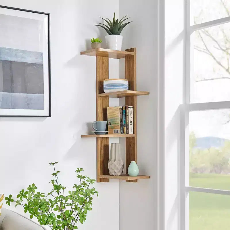 33 x 11.8 Corner 4 Tier Floating Ledge Column Wall Shelf
