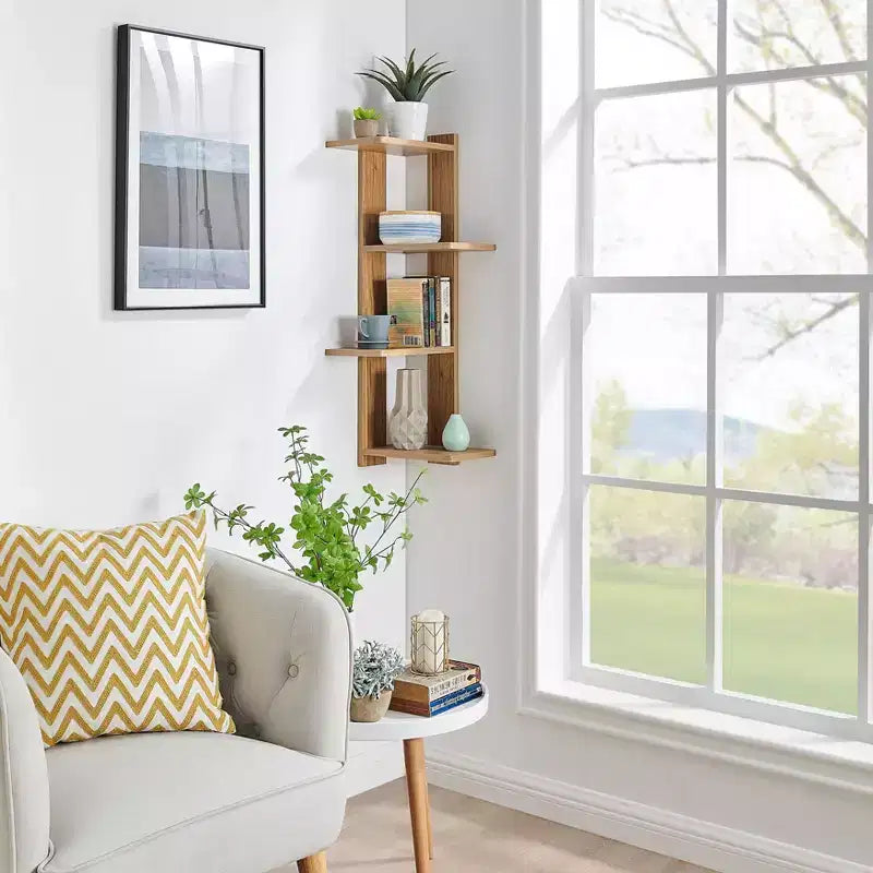33 x 11.8 Corner 4 Tier Floating Ledge Column Wall Shelf