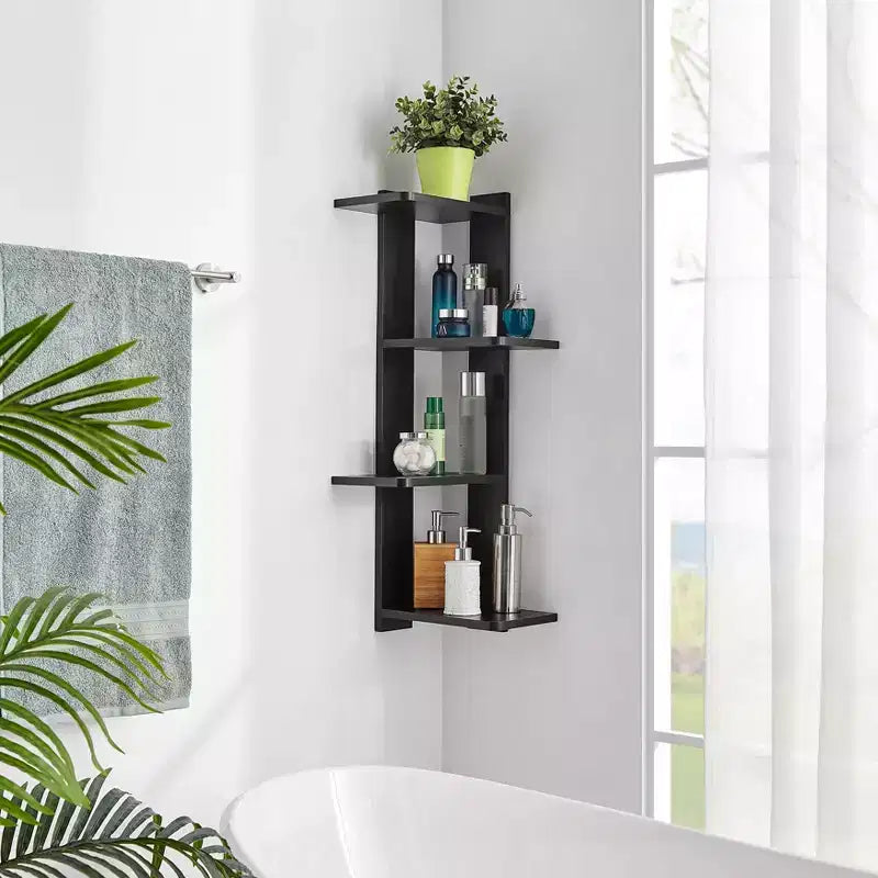 33 x 11.8 Corner 4 Tier Floating Ledge Column Wall Shelf