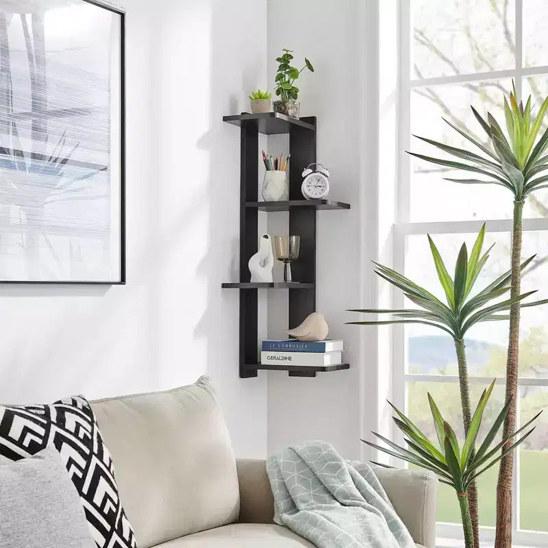 33 x 11.8 Corner 4 Tier Floating Ledge Column Wall Shelf