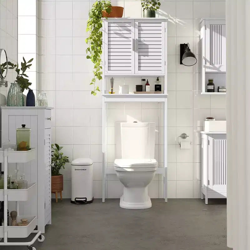 Over-The-Toilet Storage Bathroom Cabinet with Adjustable Inside Shelf and Bottom Bar