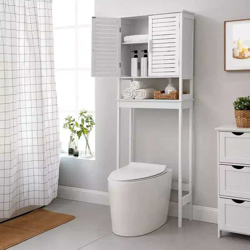 Over-The-Toilet Storage Bathroom Cabinet with Adjustable Inside Shelf and Bottom Bar