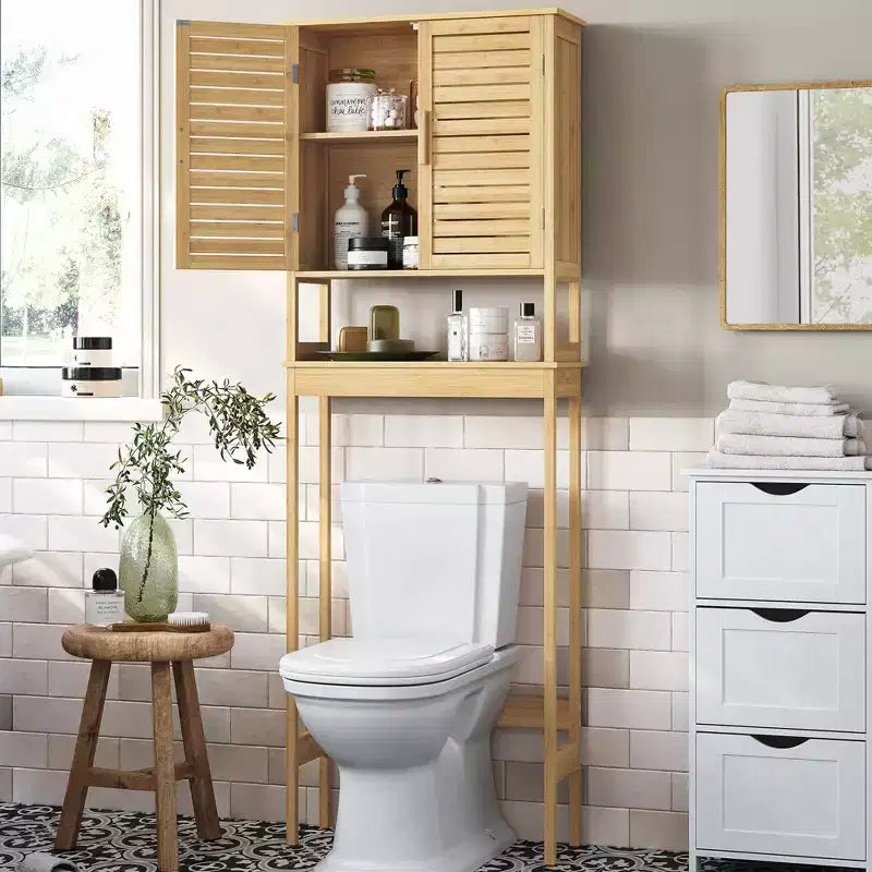 Over-The-Toilet Storage Bathroom Cabinet with Adjustable Inside Shelf and Bottom Bar