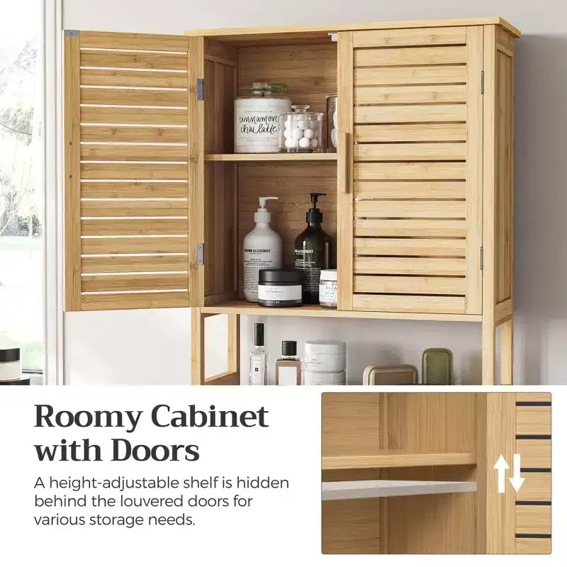 Over-The-Toilet Storage Bathroom Cabinet with Adjustable Inside Shelf and Bottom Bar