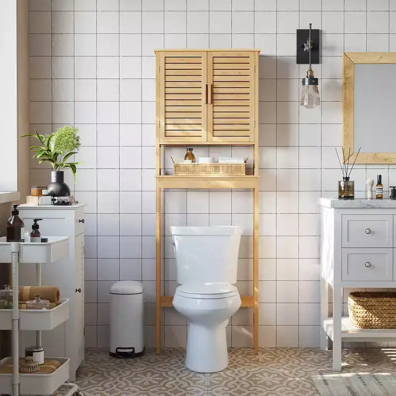 Over-The-Toilet Storage Bathroom Cabinet with Adjustable Inside Shelf and Bottom Bar
