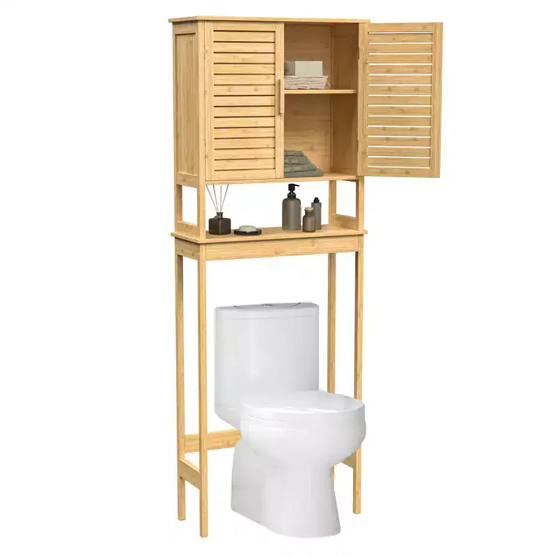 SONGMICS Over-The-Toilet Storage Bathroom Cabinet with Adjustable Inside Shelf and Bottom Stabilizer Bar