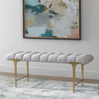 48 Wide Light Gray Tufted Fabric Bench