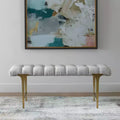 48 Wide Light Gray Tufted Fabric Bench
