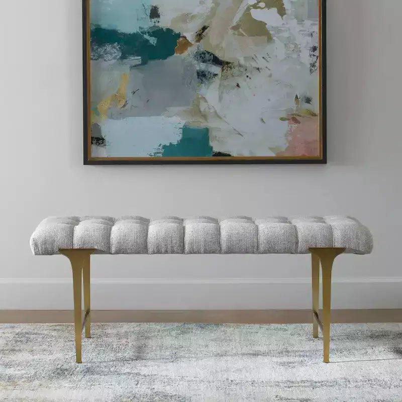 48 Wide Light Gray Tufted Fabric Bench