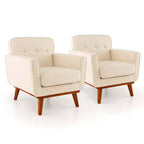 Modern Accent Chair Upholstered Linen Fabric Armchair with Removable Cushion Beige/Grey