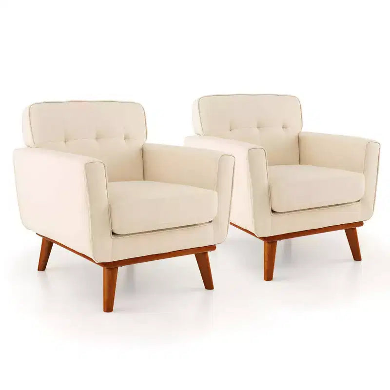 Modern Accent Chair Upholstered Linen Fabric Armchair with Removable Cushion Beige/Grey