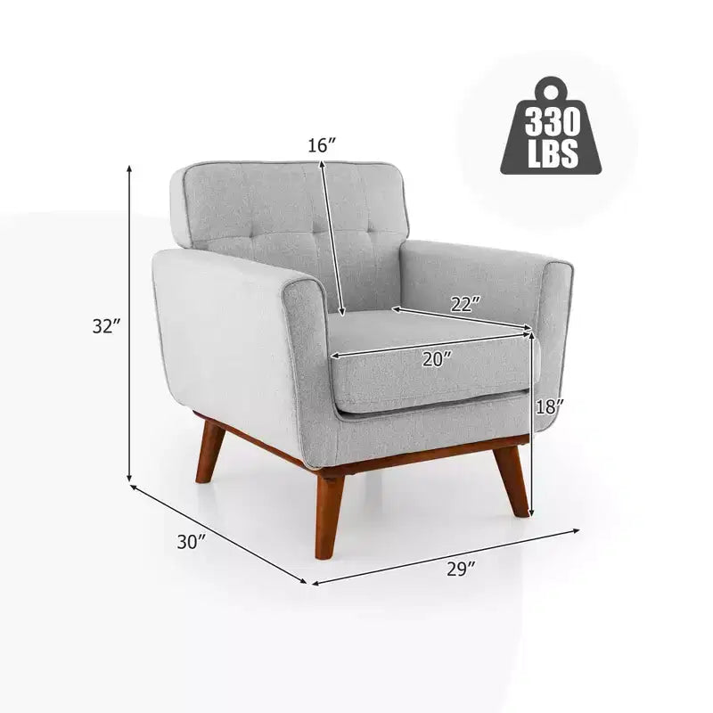 Modern Accent Chair Upholstered Linen Fabric Armchair with Removable Cushion Beige/Grey