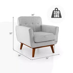 Modern Accent Chair Upholstered Linen Fabric Armchair with Removable Cushion Beige/Grey